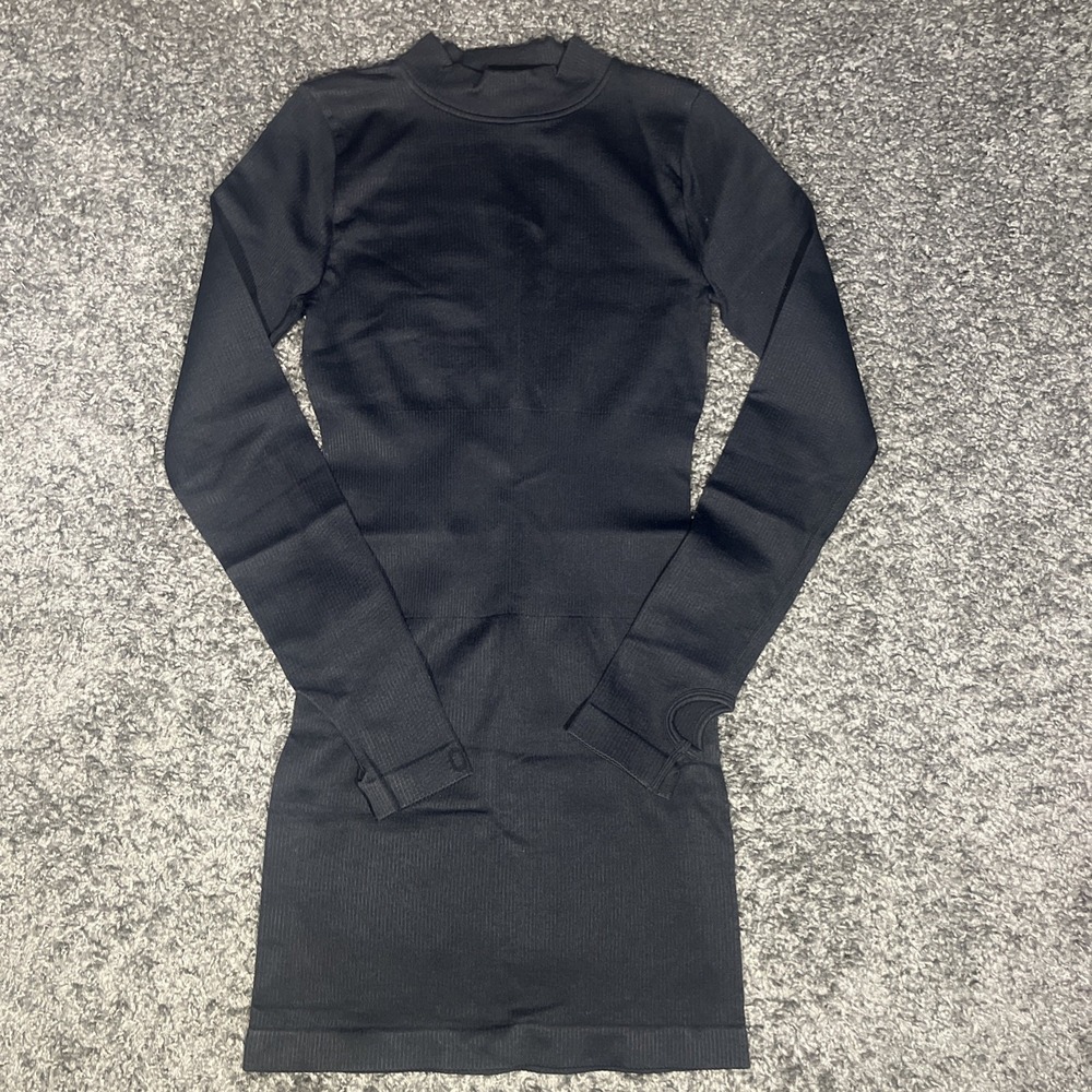 Black Oqq Tummy Control Long Sleeve Dress Thumb Holes Mock Turtleneck Small